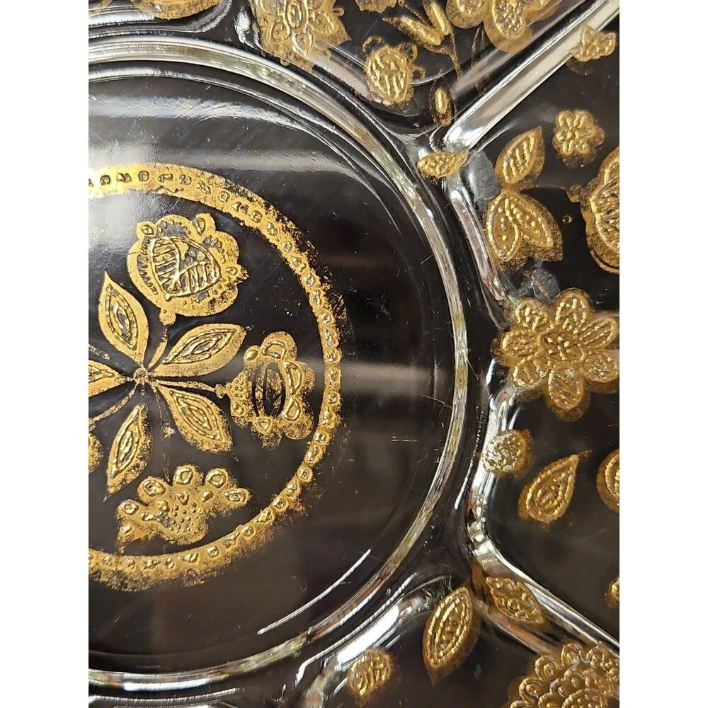 Vintage 1950'S Culver Glass 22K Gold Embossed Serving Plate, 11” Floral Design